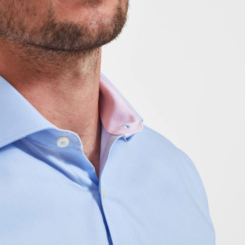 Schoffel Greenwich Double Cuff Tailored Fit Mens Shirt - Light Blue Diagonal Clearance Event