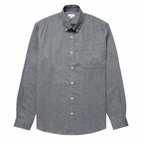 Sale Ending Soon Special Steal Event Sunspel Brushed Cotton Flannel Shirt Mid Grey Melange