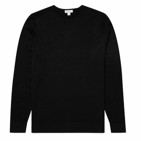 Sunspel Extra-Fine Merino Crew Neck Knit Black Dont Wait Save