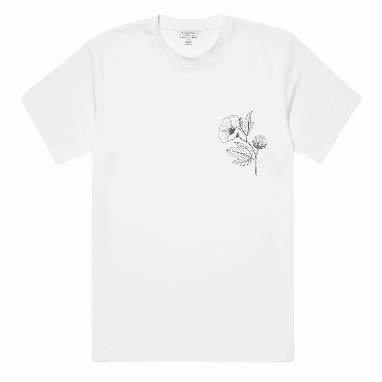 Sunspel Flower Print T-Shirt White Clearance Event