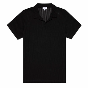 Sunspel Linear Mesh Polo Shirt Black MustHave Items Biggest Savings Now