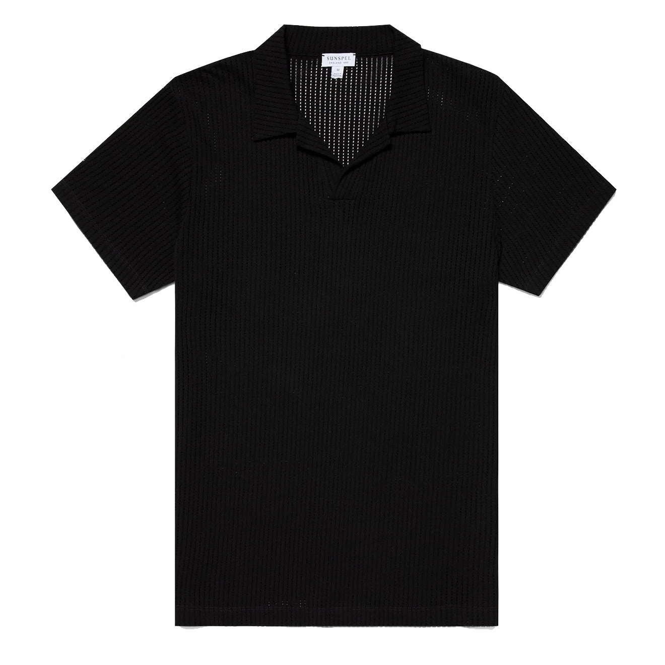 Sunspel Linear Mesh Polo Shirt Black MustHave Items Biggest Savings Now