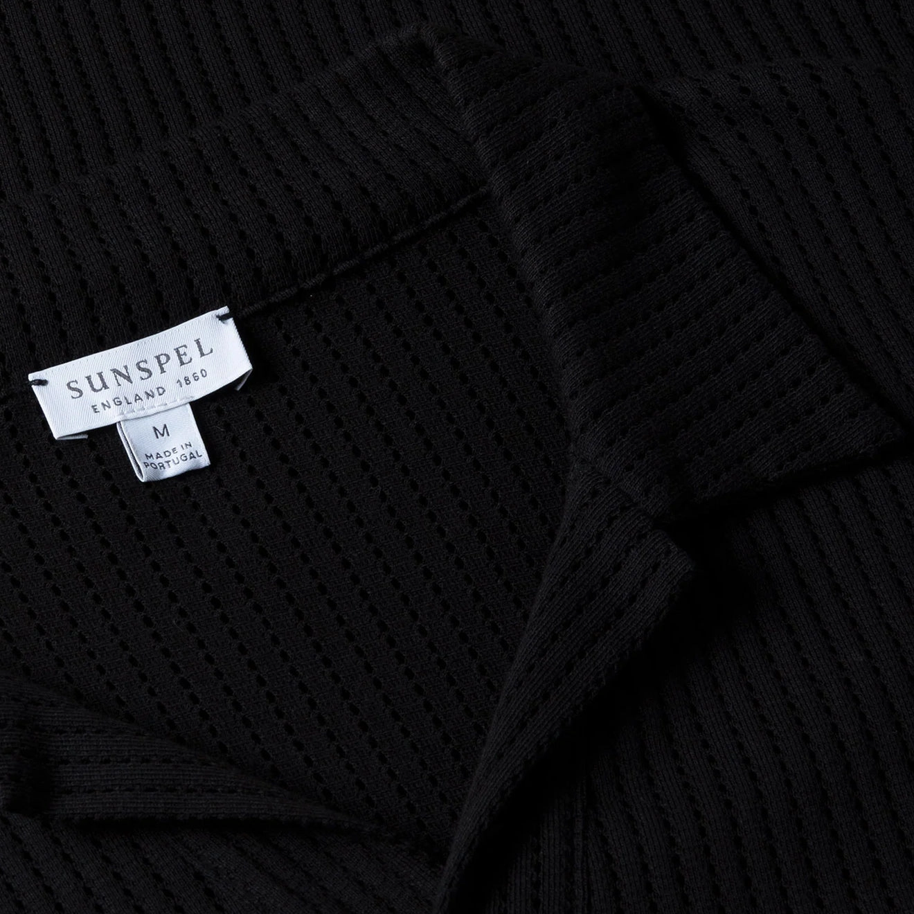 Sunspel Linear Mesh Polo Shirt Black Perfect Gift Offer