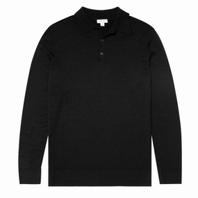 Exclusive Online Offer Special Online Offer Sunspel Long Sleeve Polo Black