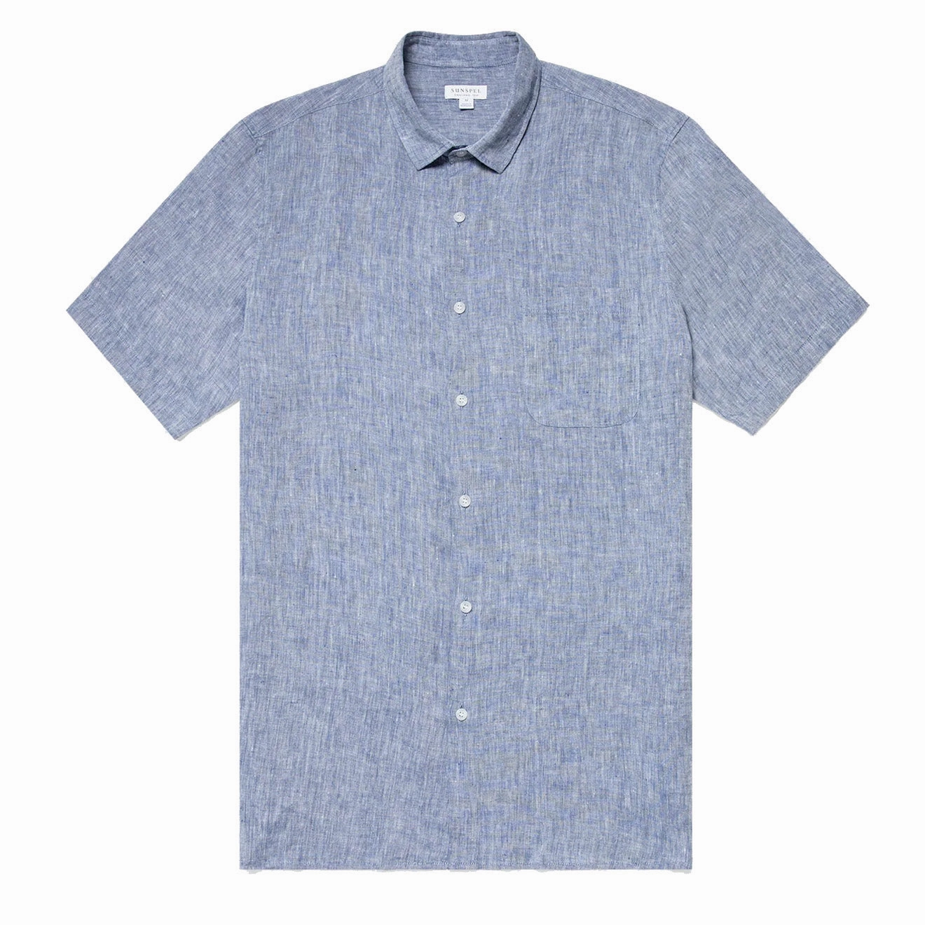 Sunspel Ss Italian Linen Shirt Bluestone Melange MustShop Sale