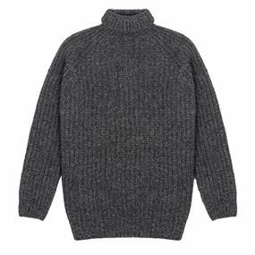 Today Only Offer Sunspel Womens Chunky Roll Neck Jumper Black / Grey Twist