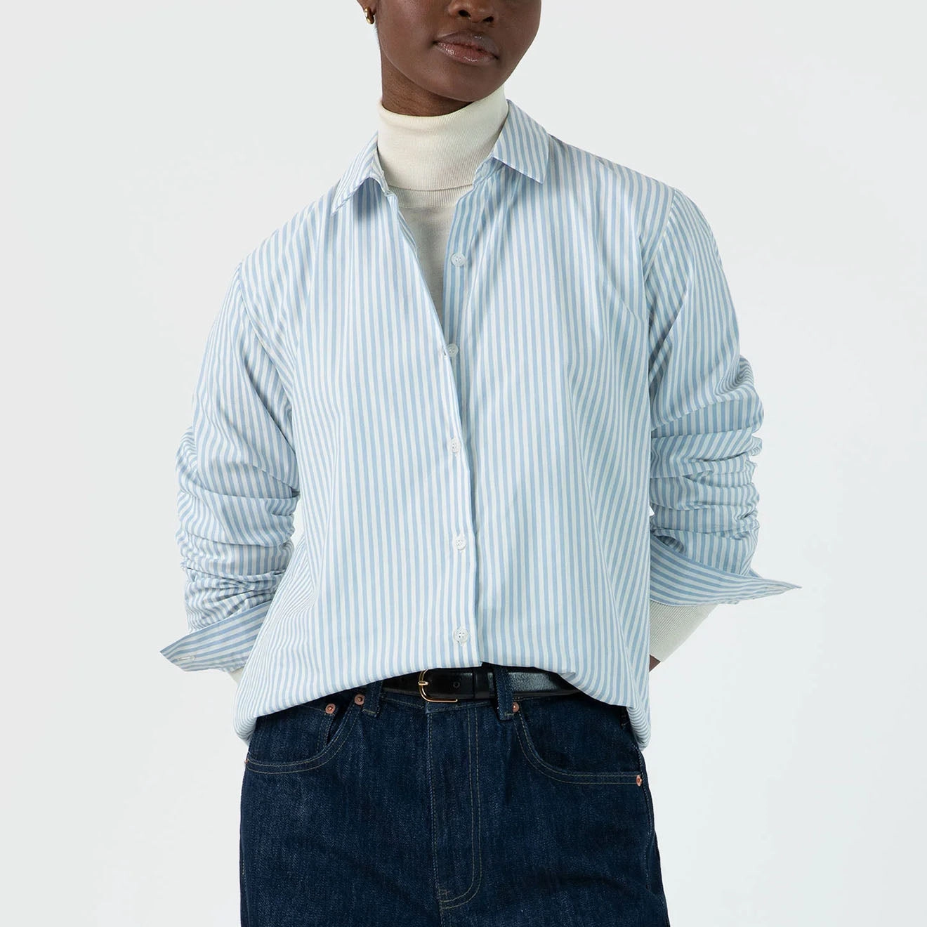 Flash Deal Today Trending Hot Deal Sunspel Womens Classic Shirt Blue/Ecru Stripe