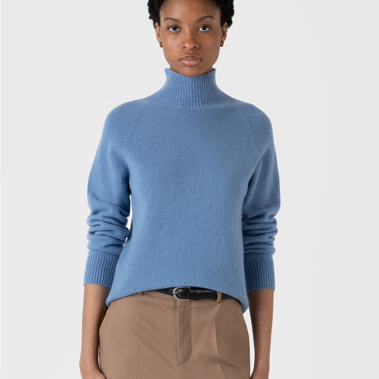 Mega Discount Event Clearance Blowout Sunspel Womens Funnel Neck Jumper Cornflower