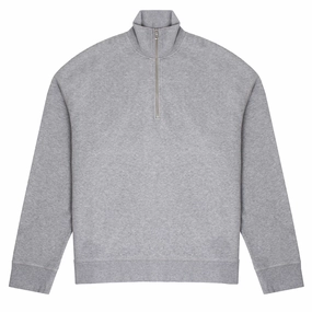 Trending Hot Deal Sunspel Womens Half Zip Loopback Sweatshirt Grey Melange