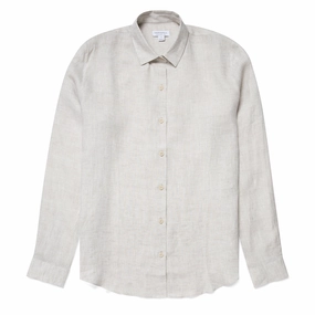 Sunspel Womens L/S Shirt Oatmeal Melange Linen Clearance Event Today Save Big Online