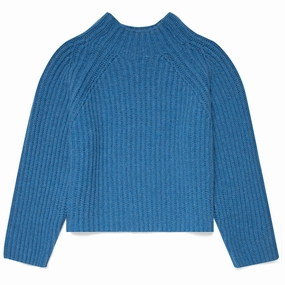 Shop Smart Deals Special Deals Online Sunspel Womens Lambswool Chunky Funnel Neck Jumper Blue Jean
