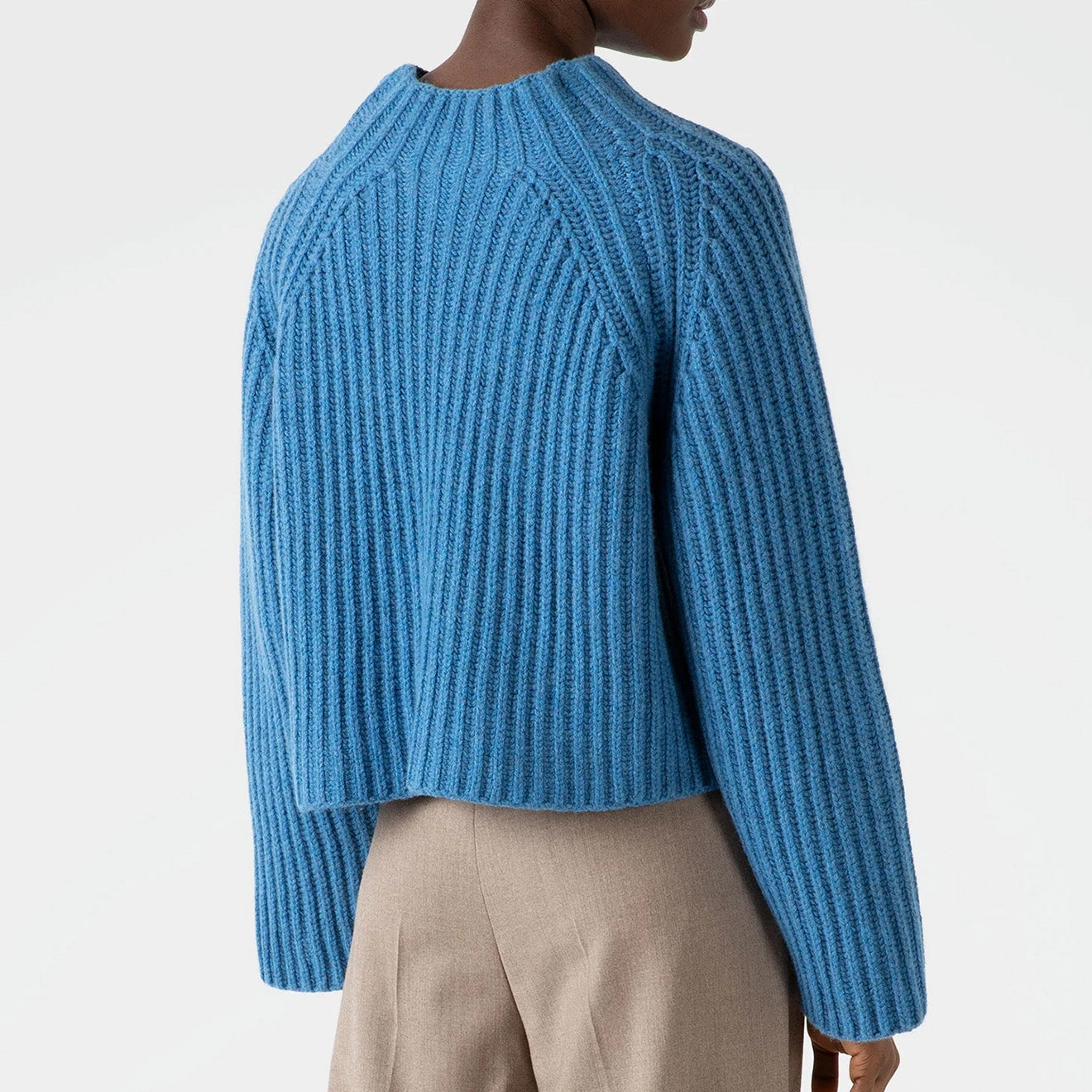 Sunspel Womens Lambswool Chunky Funnel Neck Jumper Blue Jean Grab It Fast