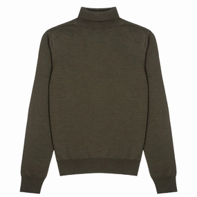 Special Surprise Sale Sunspel Womens Merino Silk Roll Neck Sweater Dark Moss