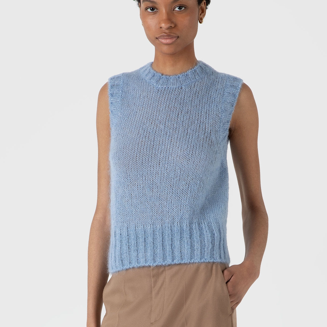 Sunspel Womens Mohair Vest Cornflower Todays Best Deal