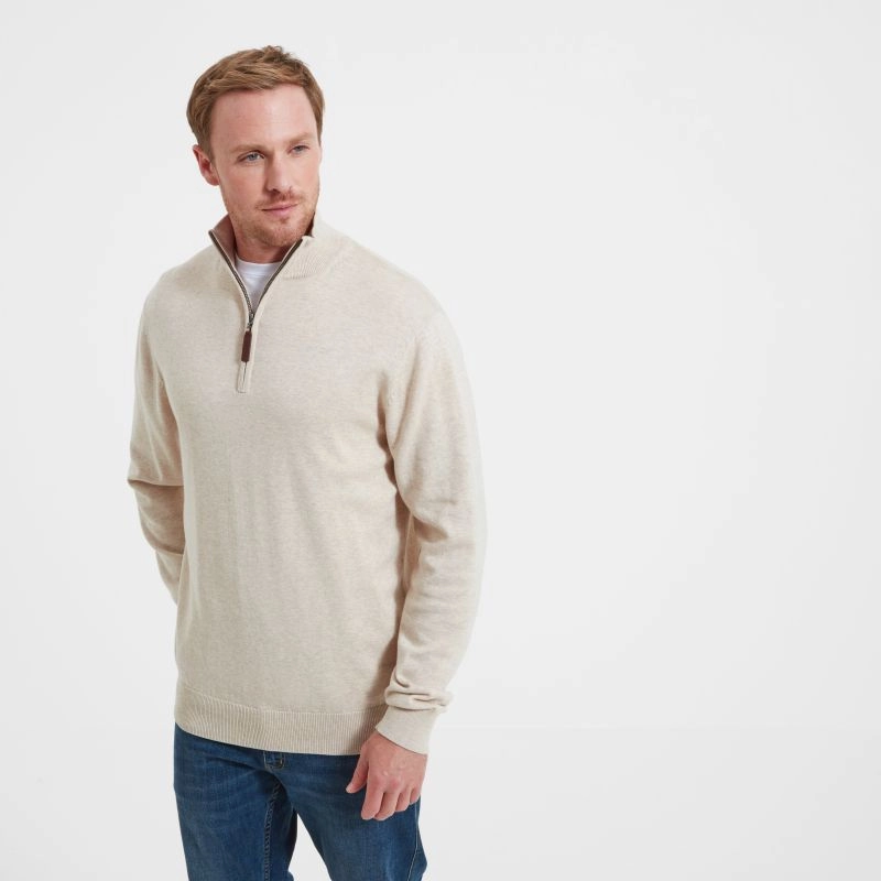 Schoffel Porthmeor Pima Cotton 1/4 Zip Mens Jumper - Oat Best Seller Deal