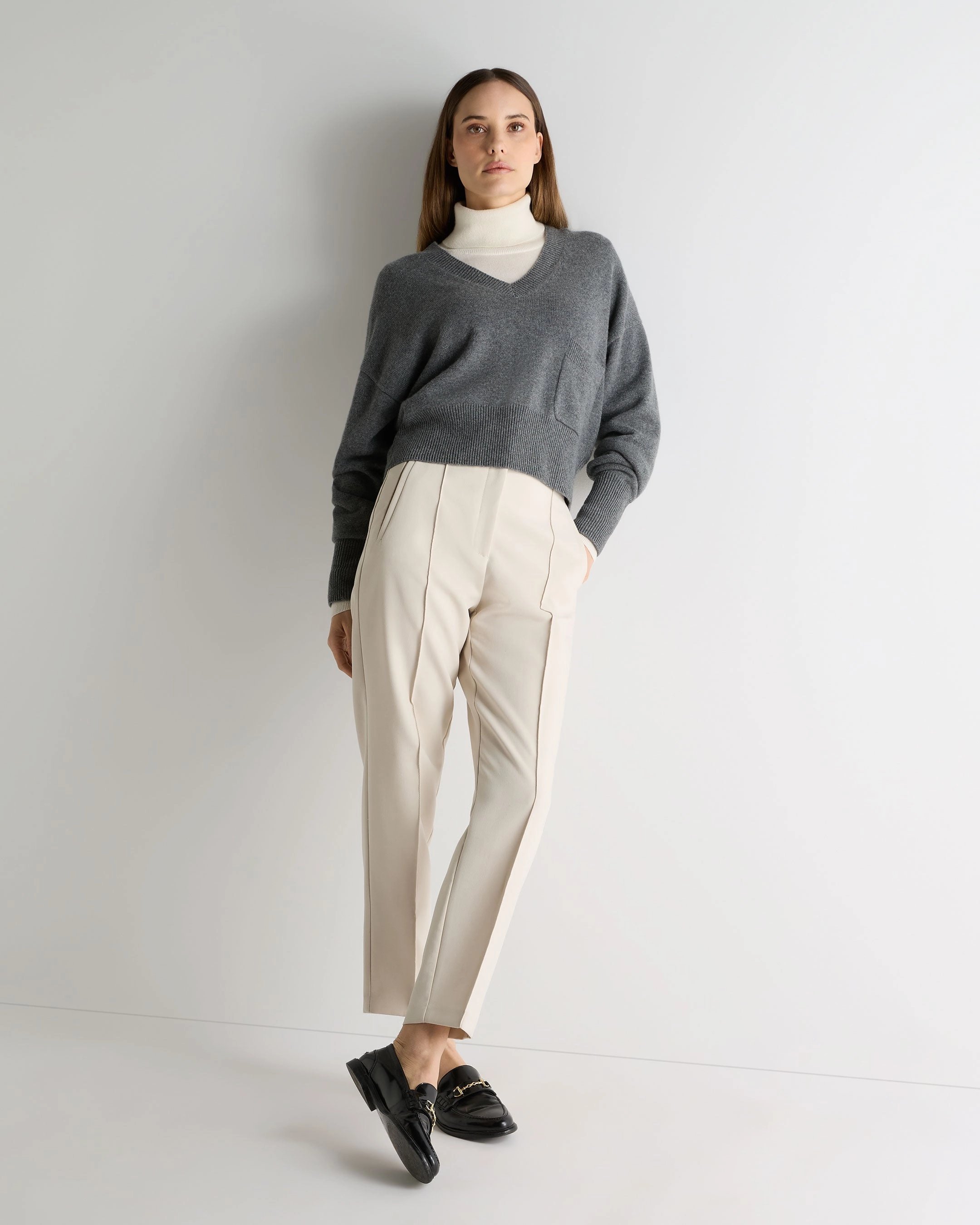 Gift Sale Event Trending Hot Deal Women'S Cropped V Neck Cashmere Jumper Elephant Grey
