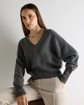Women'S Cropped V Neck Cashmere Jumper Elephant Grey Clearance Alert Now