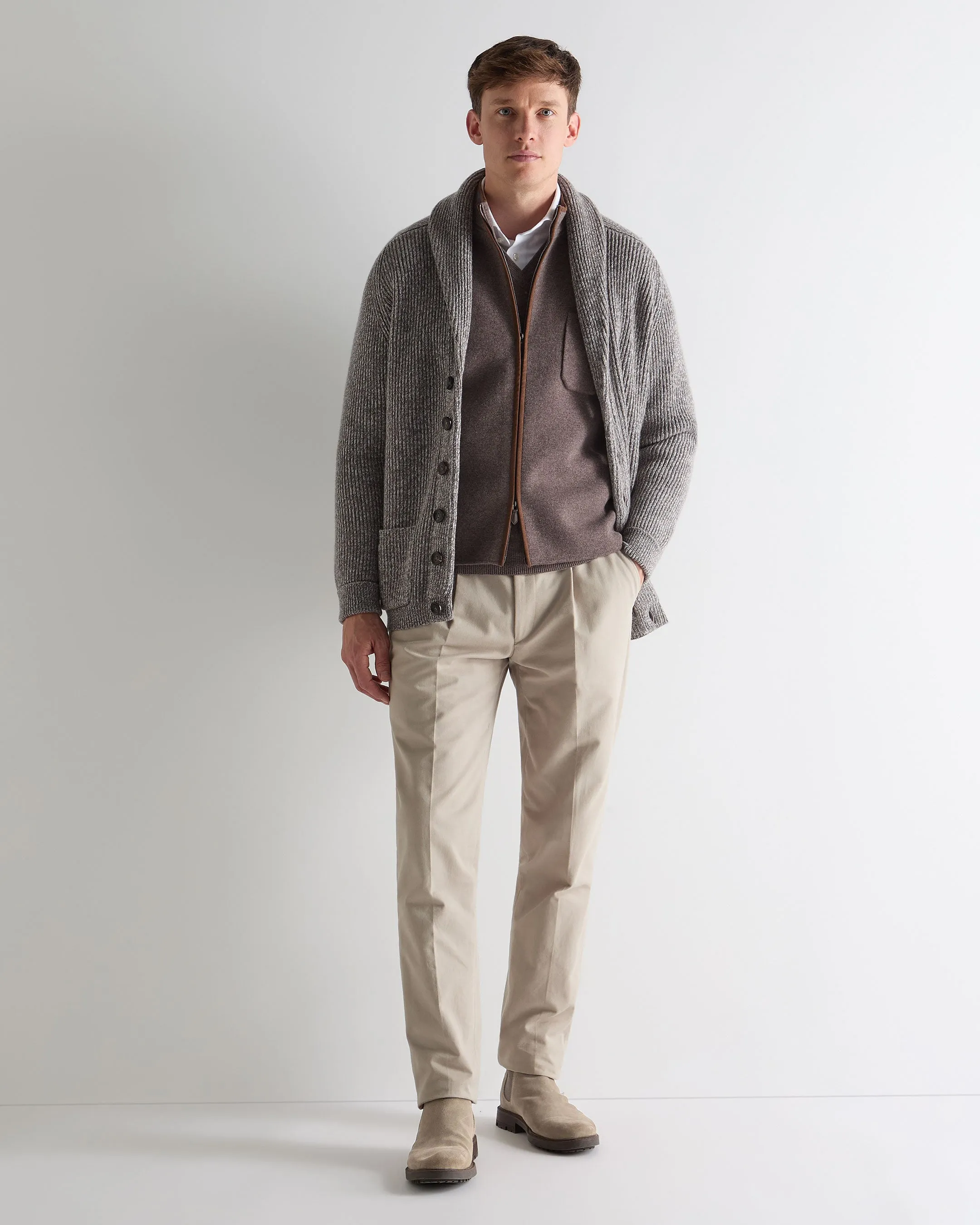 Men'S Shaftesbury Suede Trim Cashmere Gilet Otter Brown Mega Discount Event Mega Hot Offer
