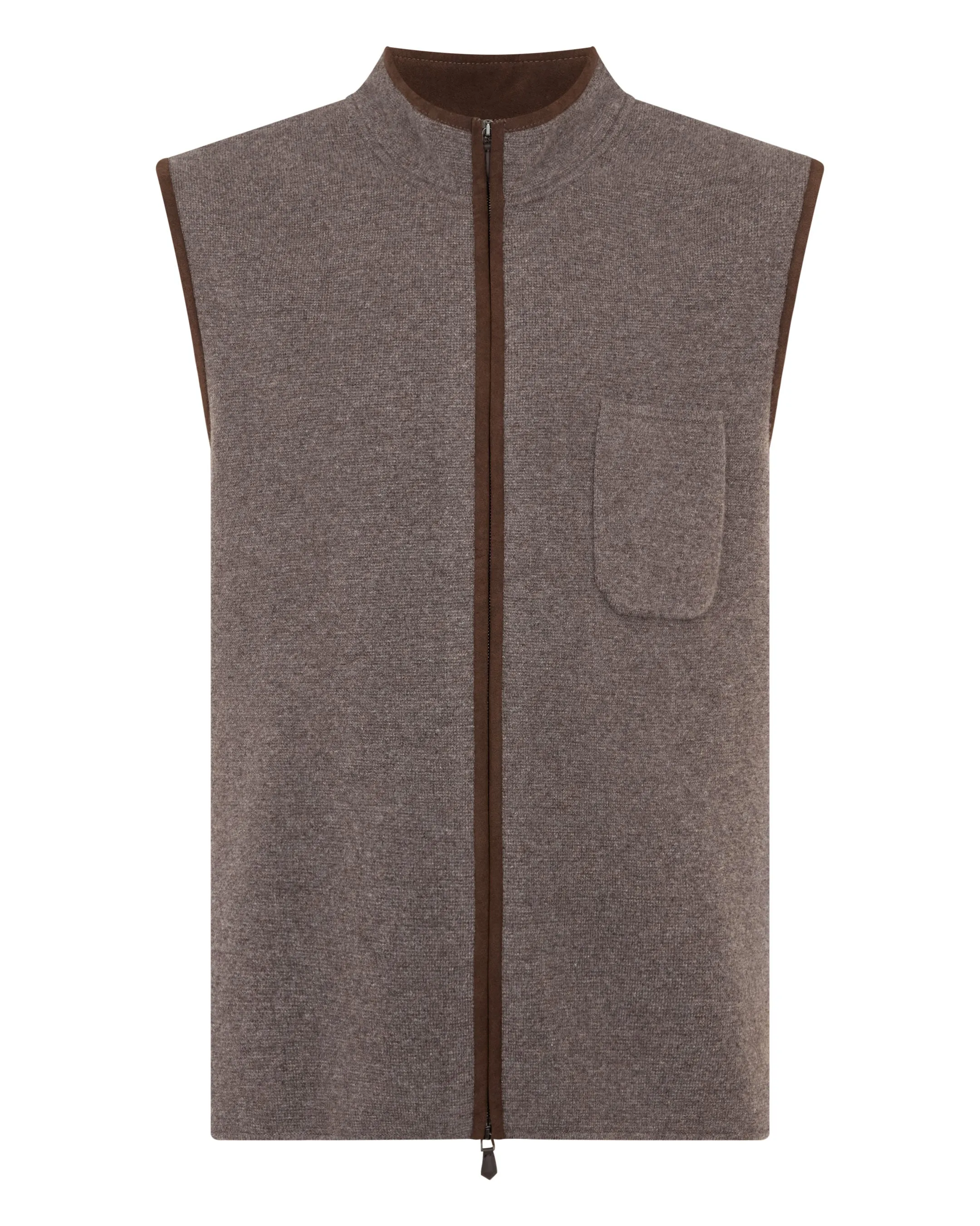 Clearance Event Today Dont Miss Out Men'S Shaftesbury Suede Trim Cashmere Gilet Otter Brown