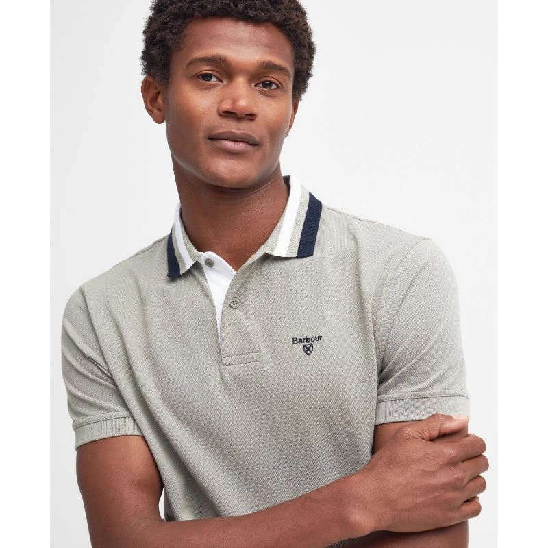 Barbour Hawkeswater Tipped Mens Polo Shirt - Forest Fog Mega Discount Event MustHave Steals