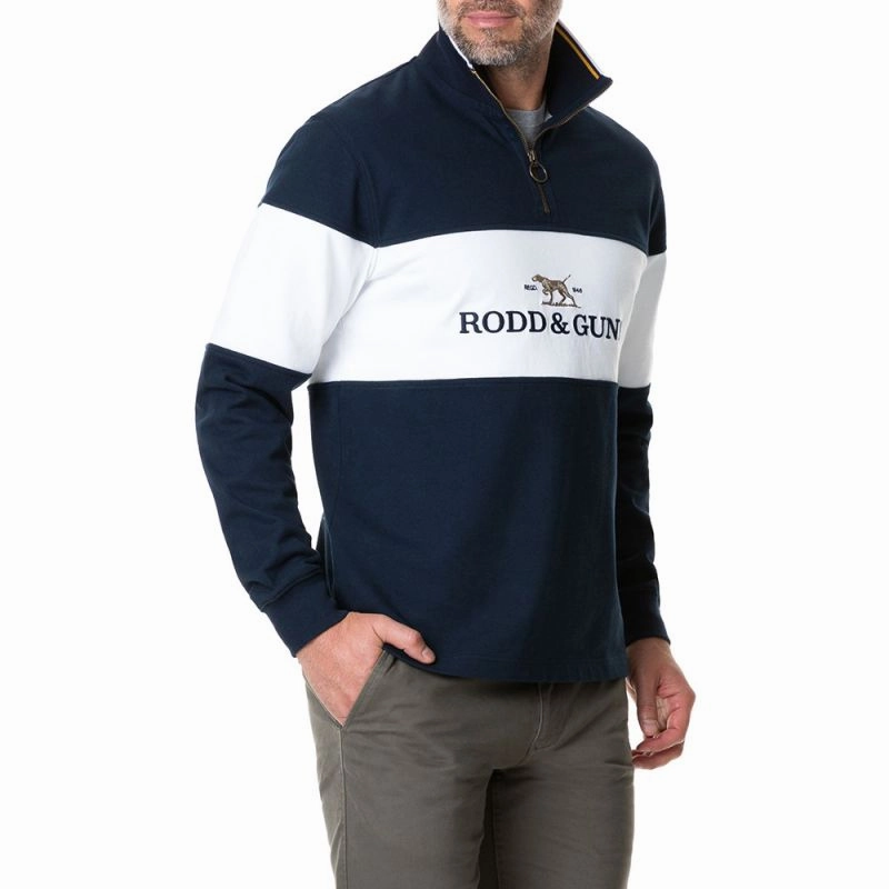 Rodd & Gunn Foresters Peak 1/4 Zip Jumper  - Midnight Clearance Sale Now