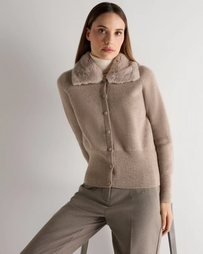 Women'S Honeycomb Fur Trim Cashmere Cardigan Oatmeal Brown Shop Todays Picks Special Savings Today