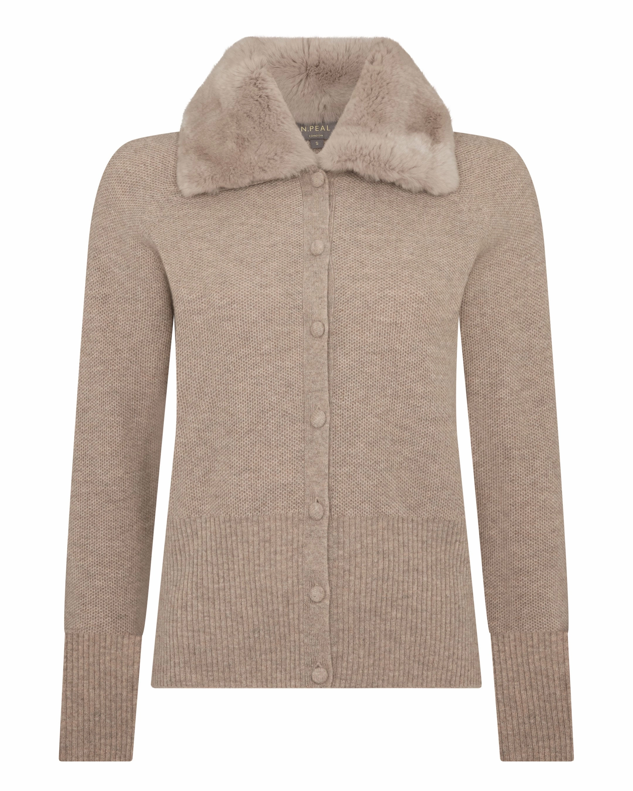 Women'S Honeycomb Fur Trim Cashmere Cardigan Oatmeal Brown Hot Deals Today Price Slash Today