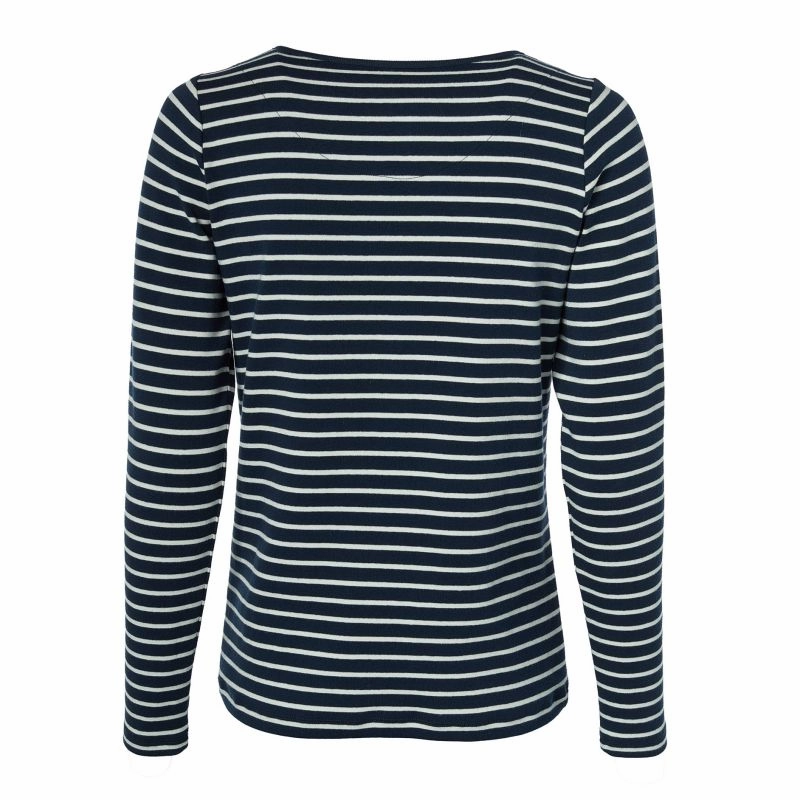 Holland Cooper Padstow Long Sleeve Crew Neck Ladies Tee - Ink Navy/Natural Stripe Hot Deals Today