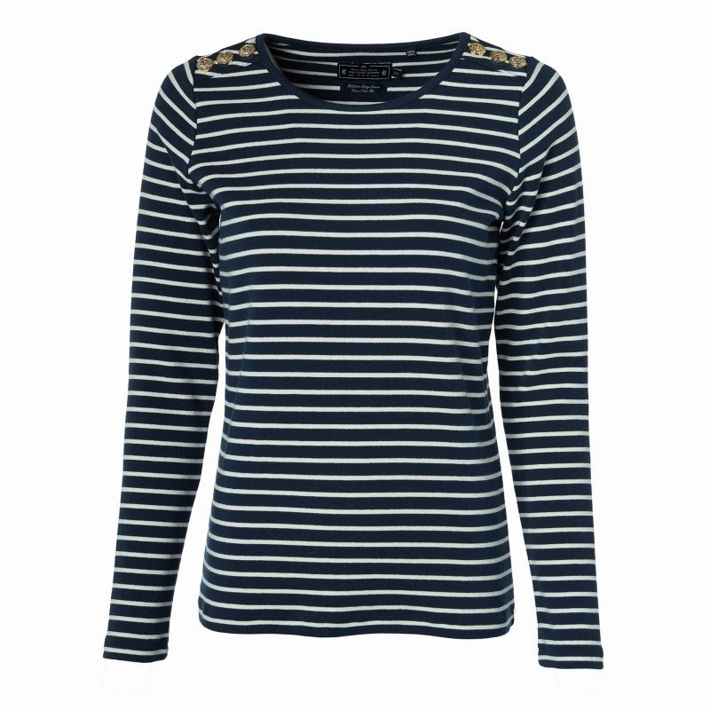 Save Today Only Big Savings Alert Holland Cooper Padstow Long Sleeve Crew Neck Ladies Tee - Ink Navy/Natural Stripe