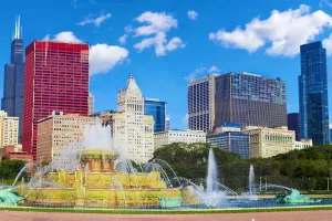 Tempered Glass With Foil - Chicago Skyline - Light Blue