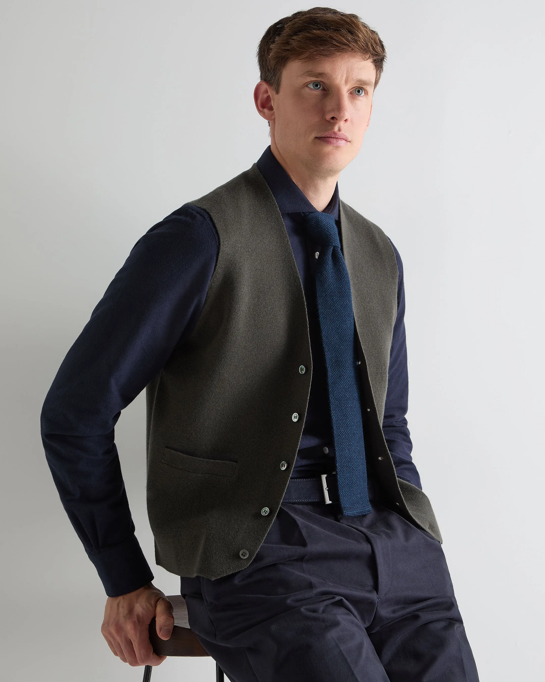 Big Hot Sale Men'S Chelsea Cashmere Waistcoat Arabica Khaki Green