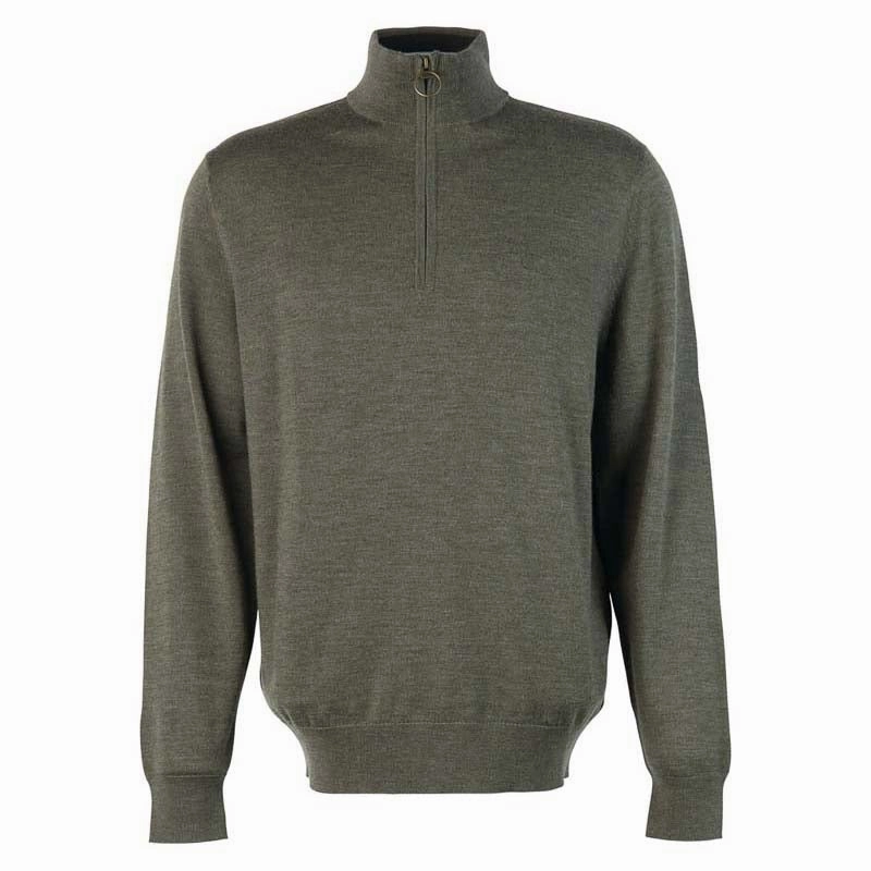 Barbour Loyton Merino Mens 1/4 Zip Jumper - Olive Marl Today Only Discount