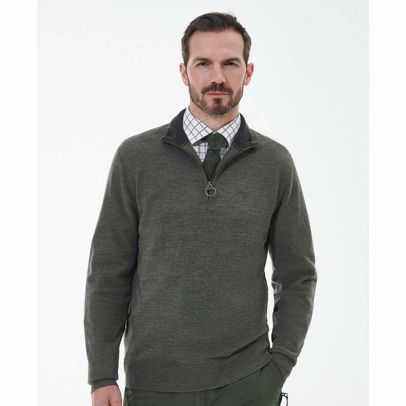 Shop the Best Deals Barbour Loyton Merino Mens 1/4 Zip Jumper - Olive Marl