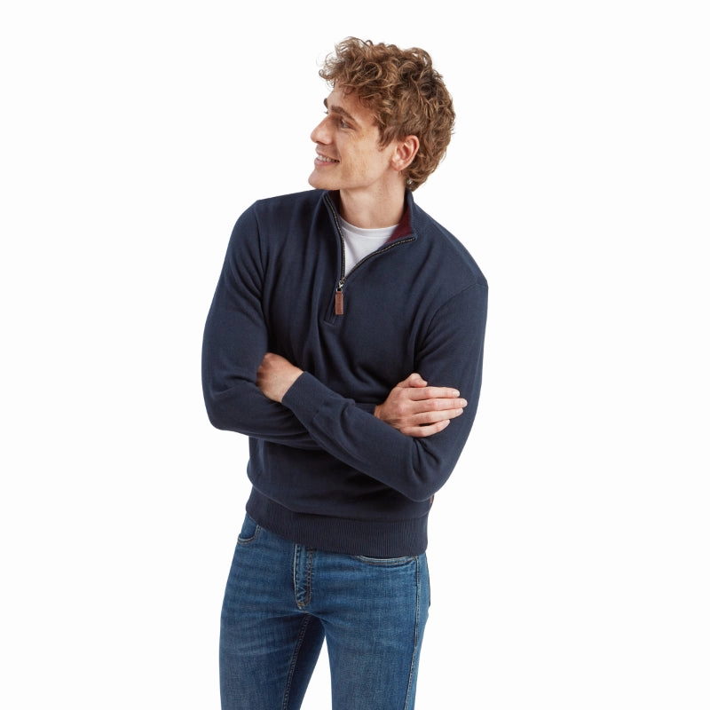Clearance Event Alert Gift Sale Event Schoffel Calton Cotton Cashmere 1/4 Zip Mens Jumper - Petrol Blue