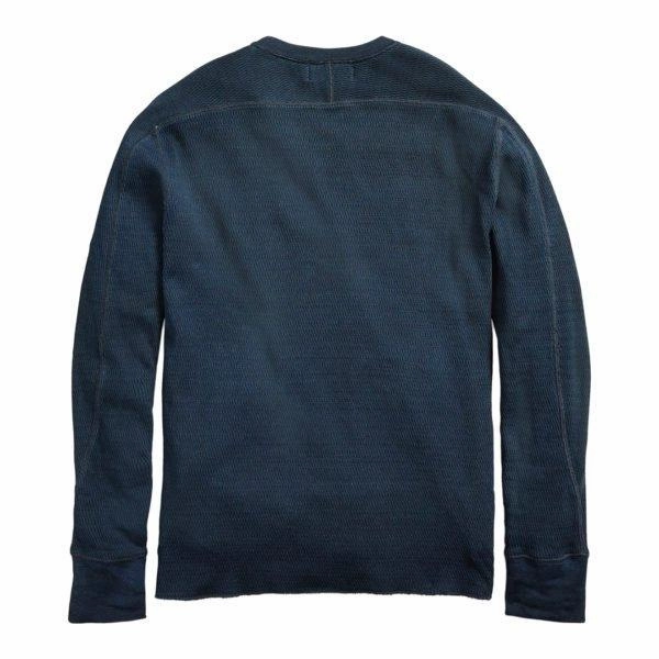 Rrl By Ralph Lauren Jacquard-Knit Crew Neck L/S T-Shirt Rinsed Blue Indigo Exclusive Deal Inside