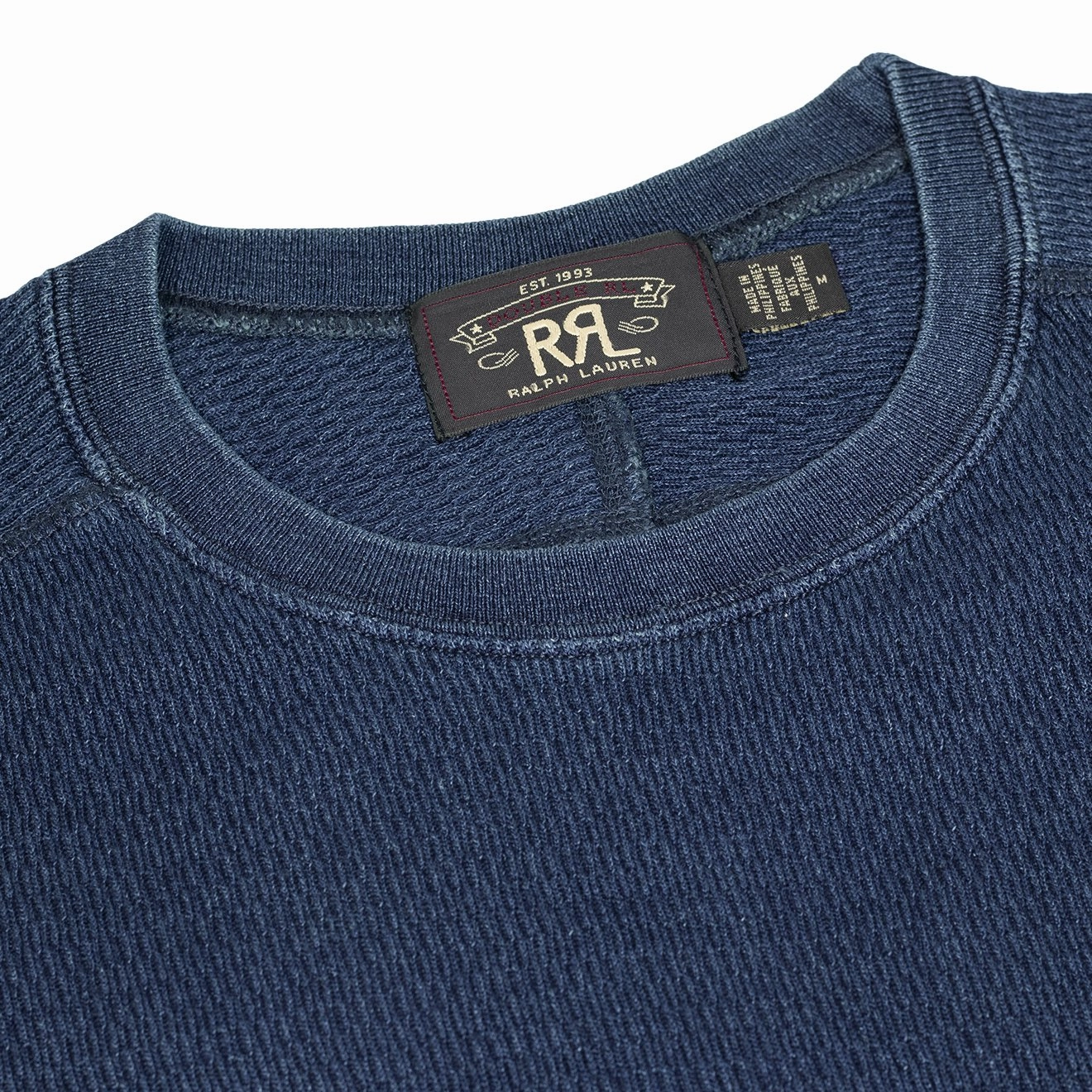 Rrl By Ralph Lauren Jacquard-Knit Crew Neck L/S T-Shirt Rinsed Blue Indigo Grab Your Hot Pick