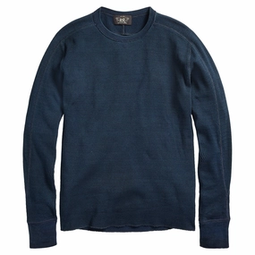 Rrl By Ralph Lauren Jacquard-Knit Crew Neck L/S T-Shirt Rinsed Blue Indigo Save More Now Flash Sale Alert
