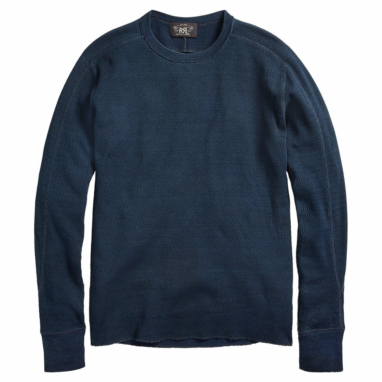 Rrl By Ralph Lauren Jacquard-Knit Crew Neck L/S T-Shirt Rinsed Blue Indigo Save More Now Flash Sale Alert