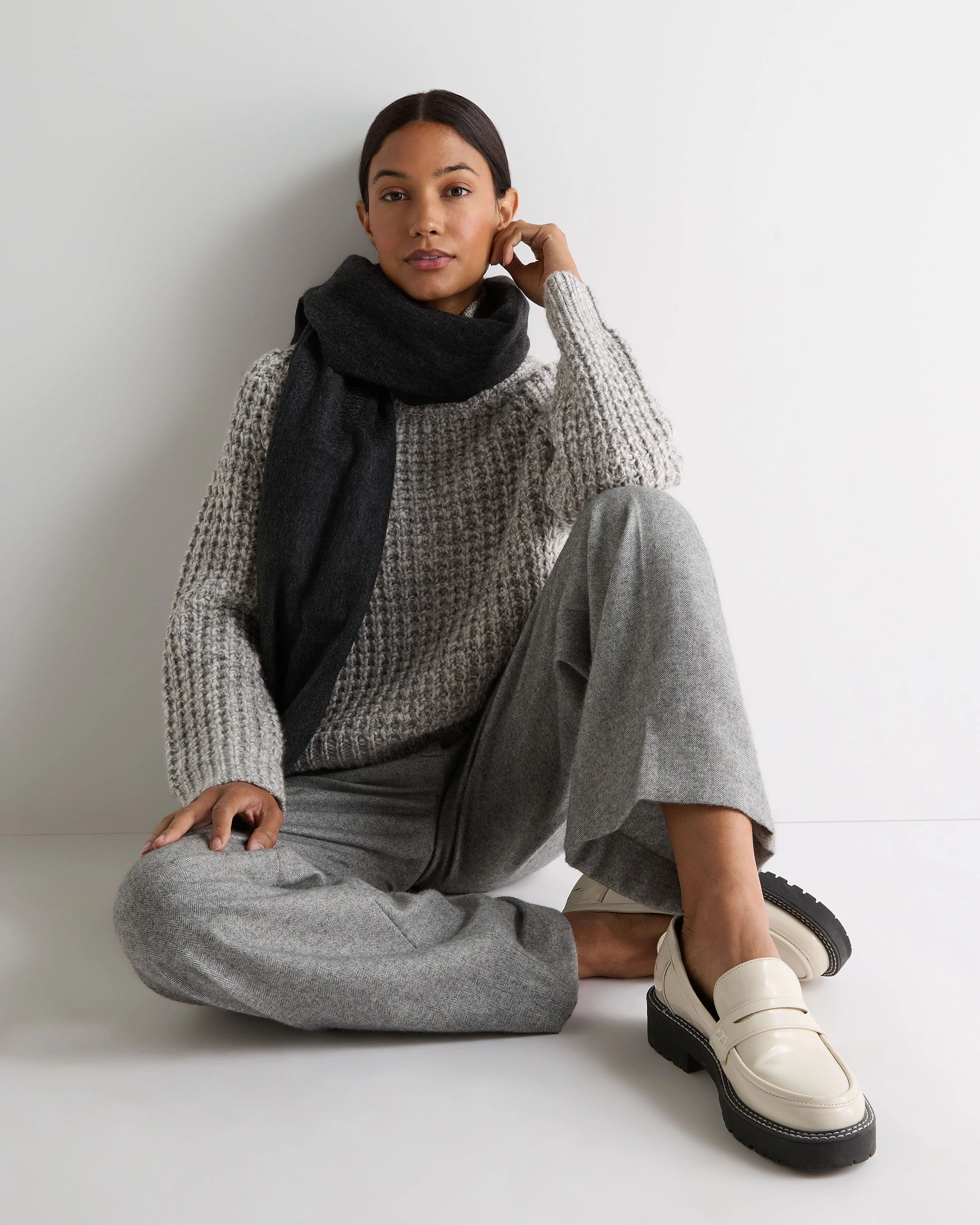 Women'S Super Chunky Rib Cashmere Jumper Flannel Grey Marl Exclusive Savings Event