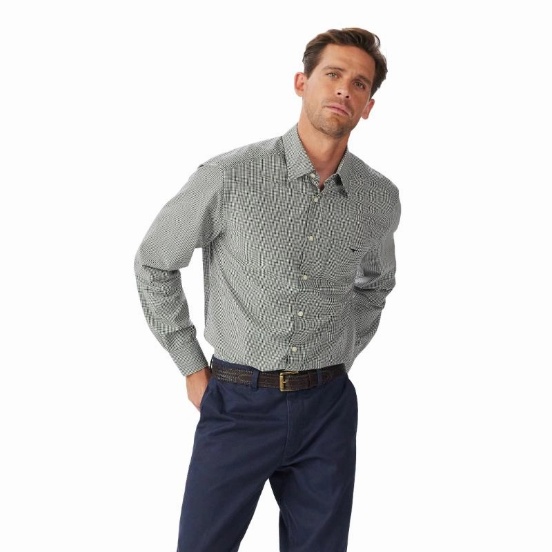 Online Deal Frenzy R.M.Williams Quinn Classic Fit Poplin Mens Shirt - White Navy Green