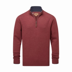 Todays Hot Savings Flash Sale Alert Schoffel Blair 1/4 Zip Mens Jumper - Redwood