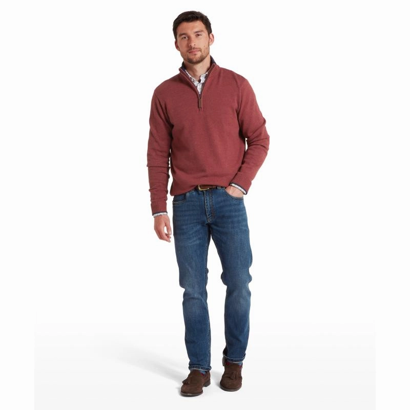 Shop Grab Savings Schoffel Blair 1/4 Zip Mens Jumper - Redwood