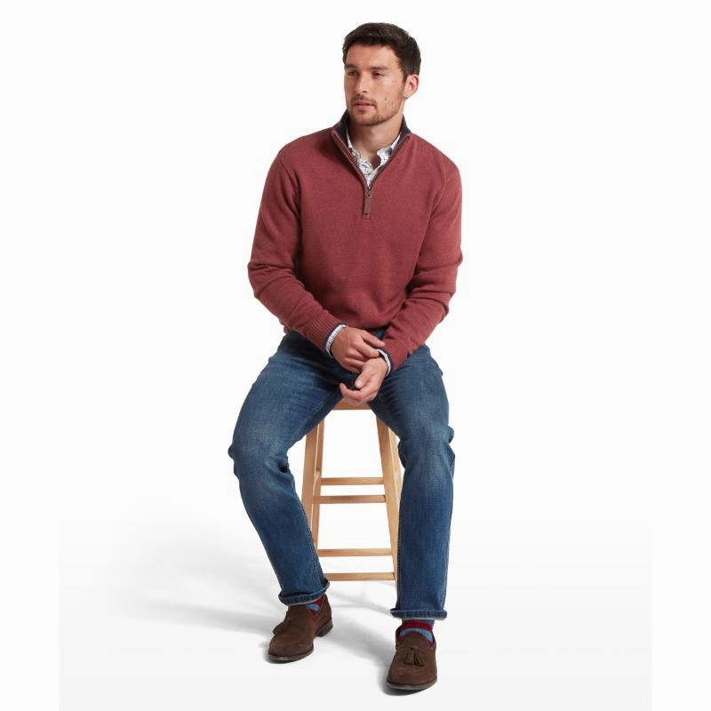 Grab It Now Flash Discount Today Schoffel Blair 1/4 Zip Mens Jumper - Redwood