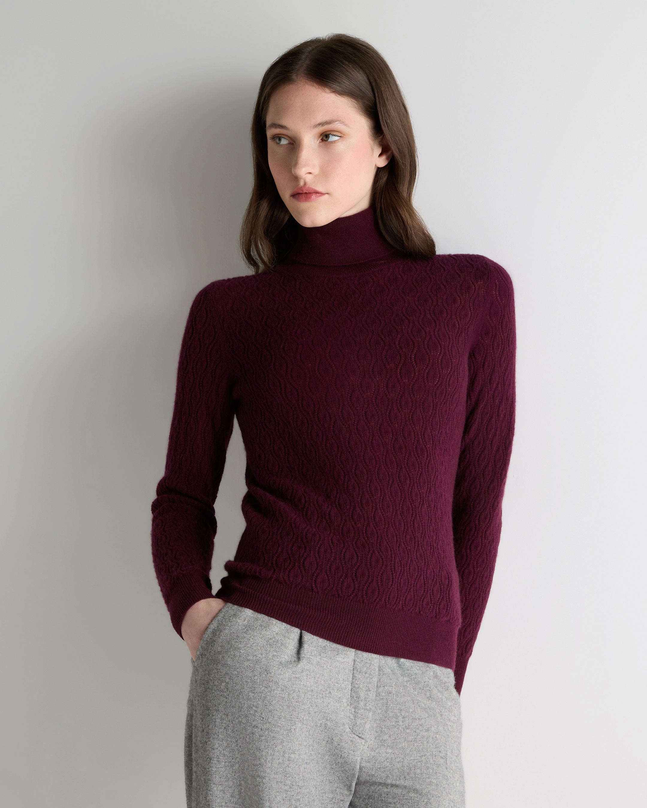 Dont Miss This Deal Women'S Lace Stitch Cashmere Jumper Bordeaux Red
