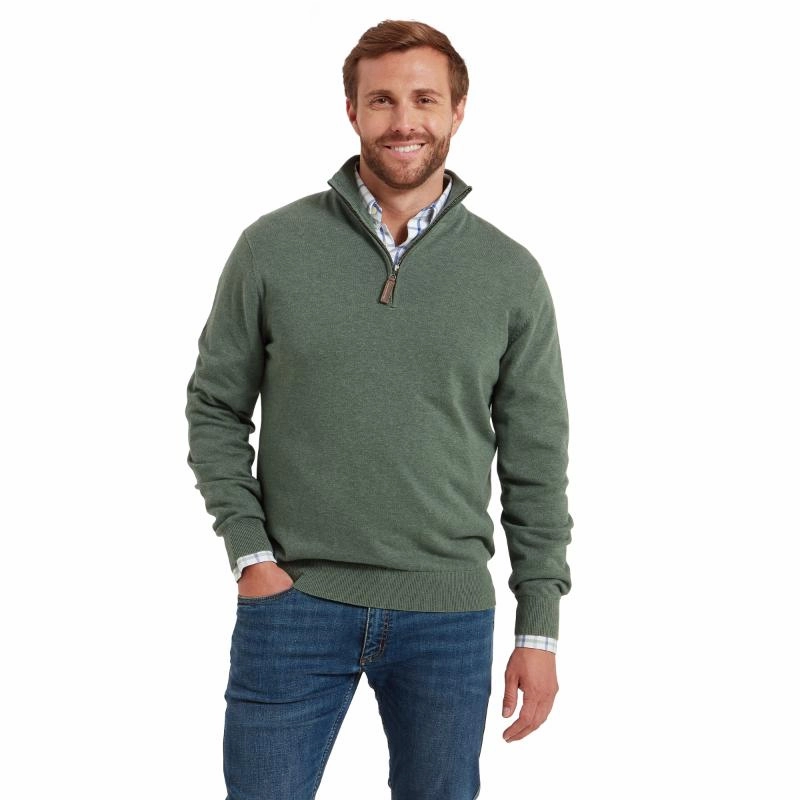 Schoffel Porthmeor Pima Cotton 1/4 Zip Mens Jumper - Country Green Trending Deals Today Todays Steal