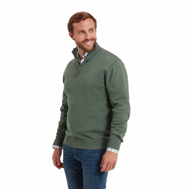 Schoffel Porthmeor Pima Cotton 1/4 Zip Mens Jumper - Country Green Today Only Steal Online Deal Frenzy