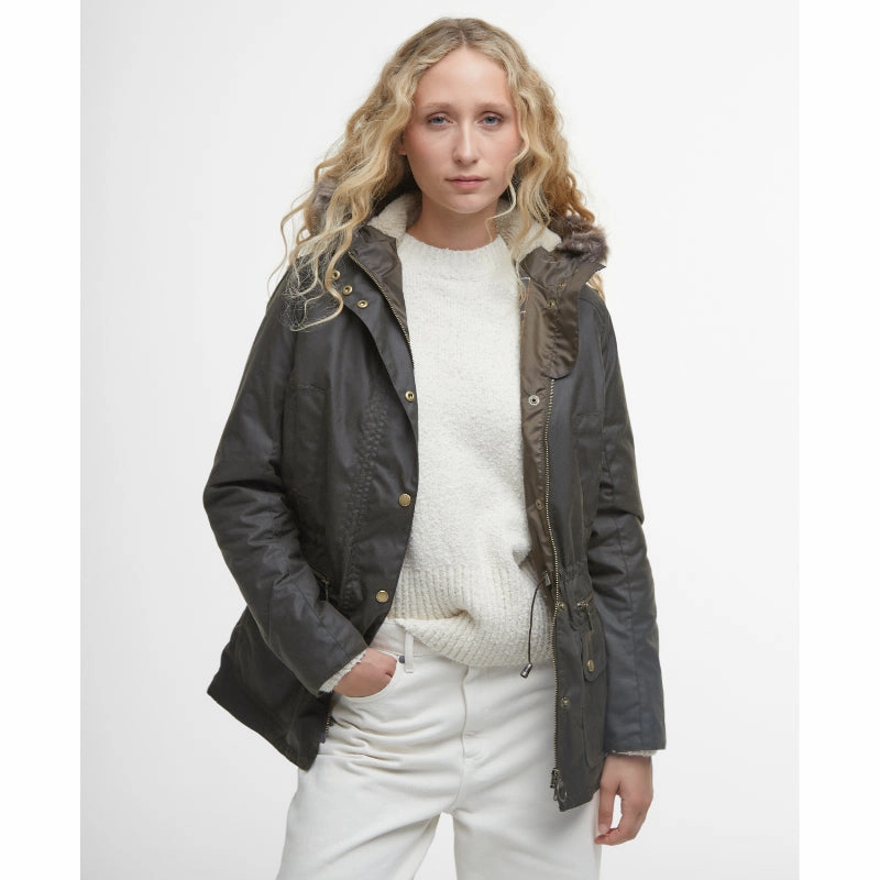 Daily Hot Deal Barbour Ladies Kelsall Wax Parka Jacket - Olive / Classic