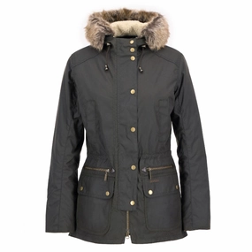 Trending Savings Now Barbour Ladies Kelsall Wax Parka Jacket - Olive / Classic