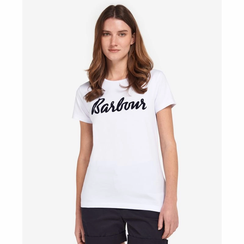 Barbour Otterburn Ladies T-Shirt - White/Navy Online Exclusive Steal