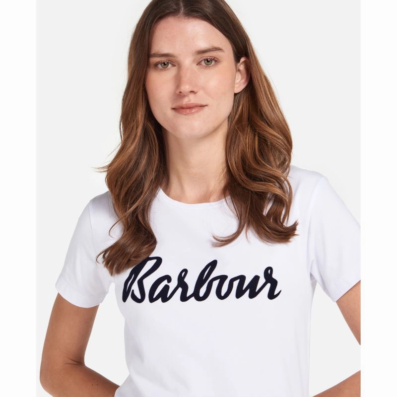 Limited Stock Alert Flash Deal Alert Barbour Otterburn Ladies T-Shirt - White/Navy